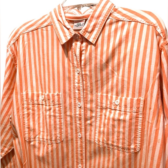 Palmetto’s Ladies Orange Striped Chambray Button Down Shirt, Medium - Picture 1 of 3